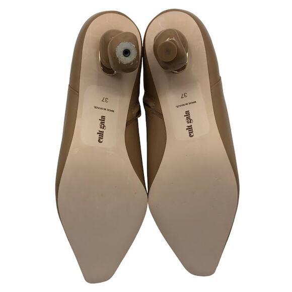 Cult Gaia Daylee Boot 6.5 Stacked Pebble Heel Leather Zipper Ankle Bootie Camel - Picture 9 of 11